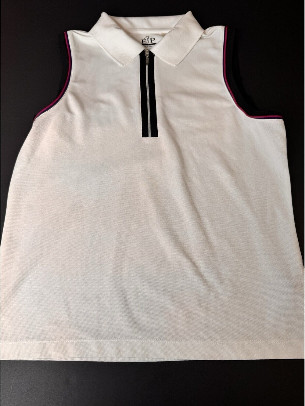EP Pro Tour Tech Golf  1/4 Zip sleeveless Shirt Womens Med White Preppy Stretch